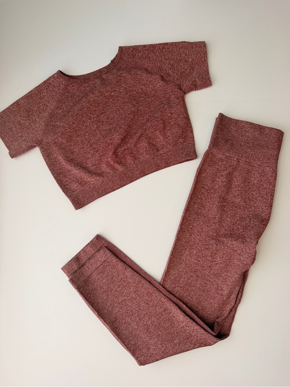 SHEIN activewear Seamless Two-Piece Active Set - Rose Heather crop top large